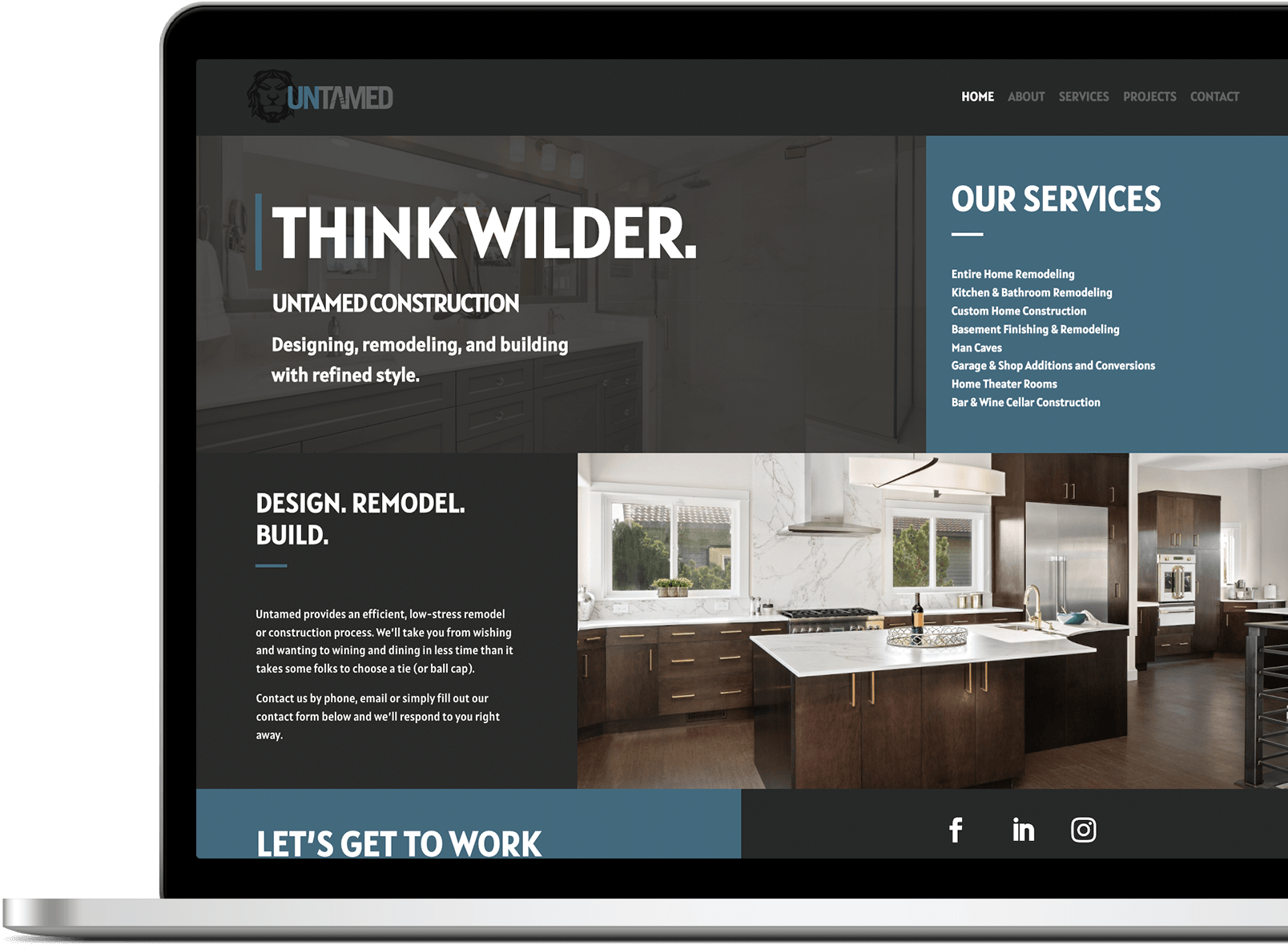 Untamed Construction Website Mocked Up on A Laptop