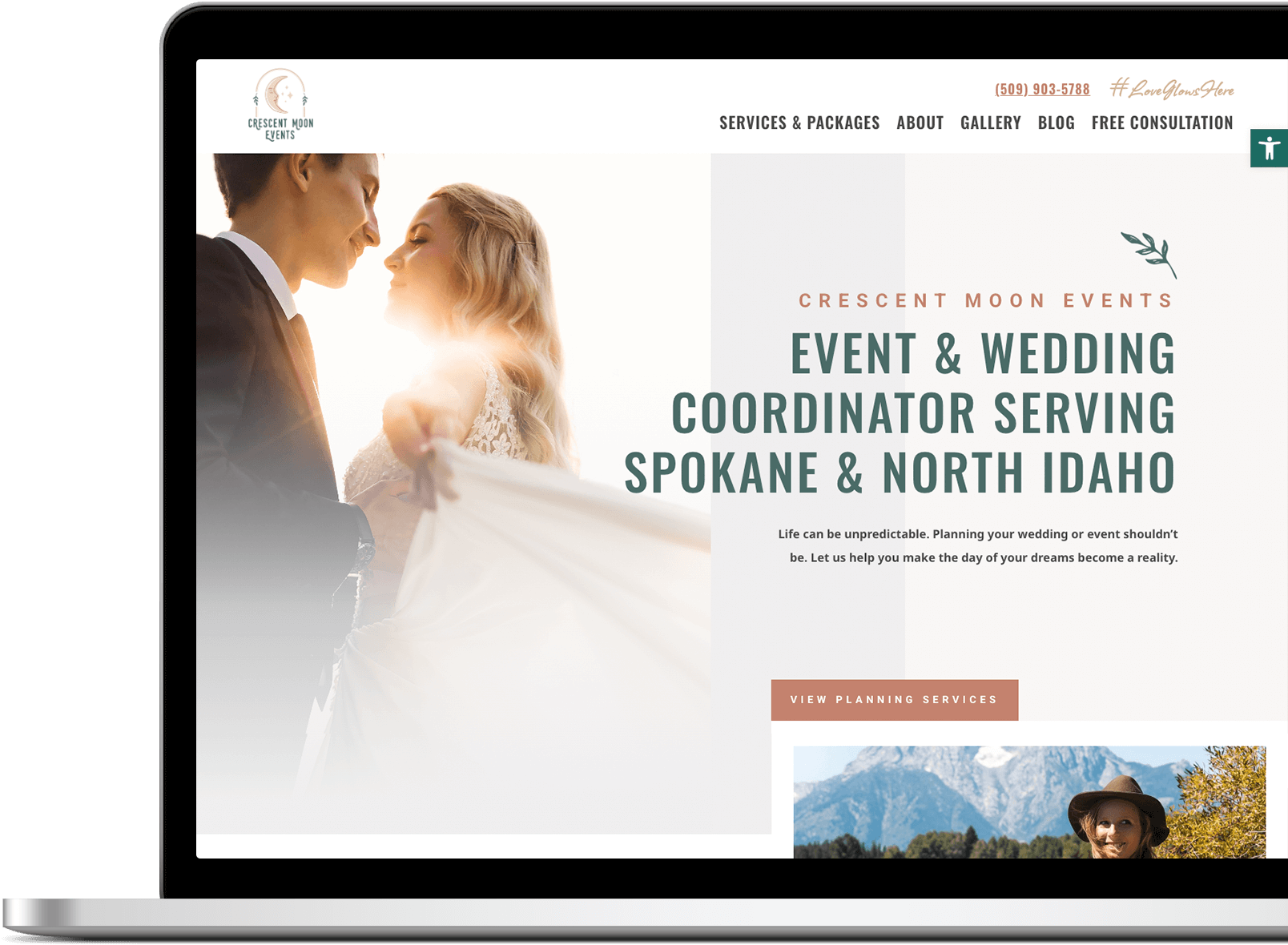 Crescent Moon Events website being viewed on a laptop