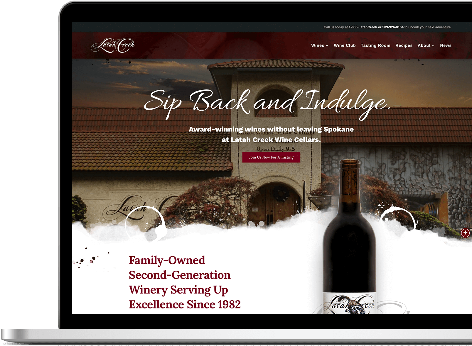 Latah Creek Winery Website on a laptop