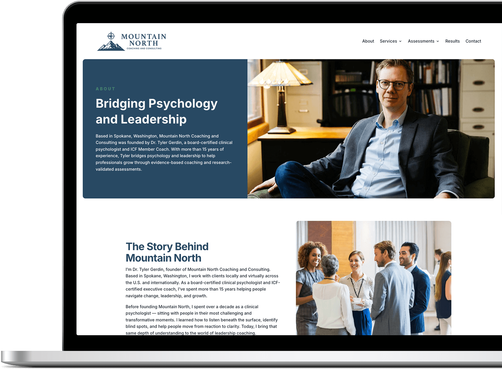 Mountain North Coaching and Consulting website viewable on a laptop
